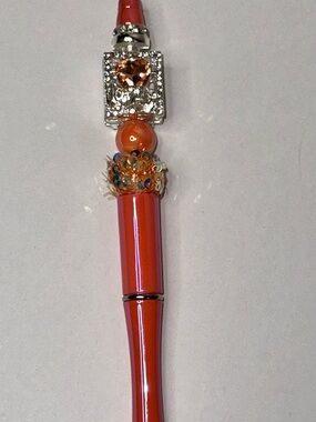 Orange Decorative Custom Pen - Elegant Beaded Accent